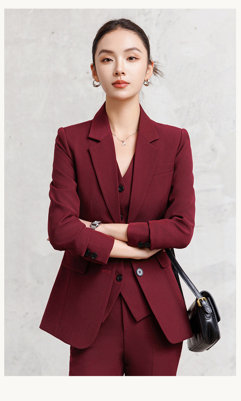 Cross-Border Red Hostess Suit Set for Women, Formal Attire for Broadcast Art Exams, Speech Competitions, Interviews, and News Anchor On-Camera Appearance