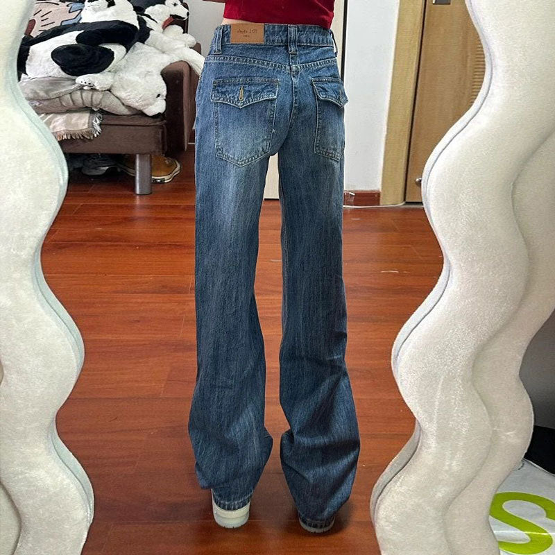 High-Waisted Loose Straight-Leg Jeans for Women, Autumn New Blue Petite Slim-Fit Narrow Wide-Leg Pants