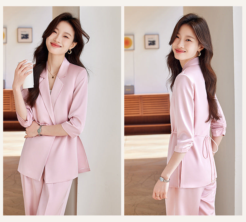 New Chinese-Style Women's Summer Thin Suit for Petite Figures, High-End Professional Attire, Acetate-Like Blazer