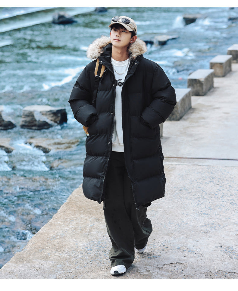 New Long Men's Big Wool Collar Thickened Extra Large Warm and Cold-proof Fashionable Jacket for Youth Fashionable Couple Clothes plus size Bread Clothes