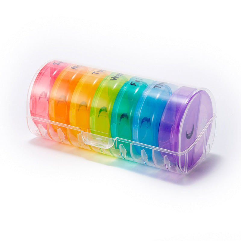 Seven days round box transparent color 14 grid medicine box detachable small size portable large capacity pp material packaging box