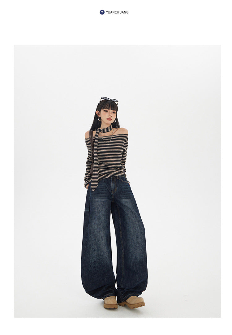 Yc & American Retro Loose Wide-Leg Pants Autumn and Winter Versatile Scimitar Pants Drapey Sickle Jeans Women's New Style