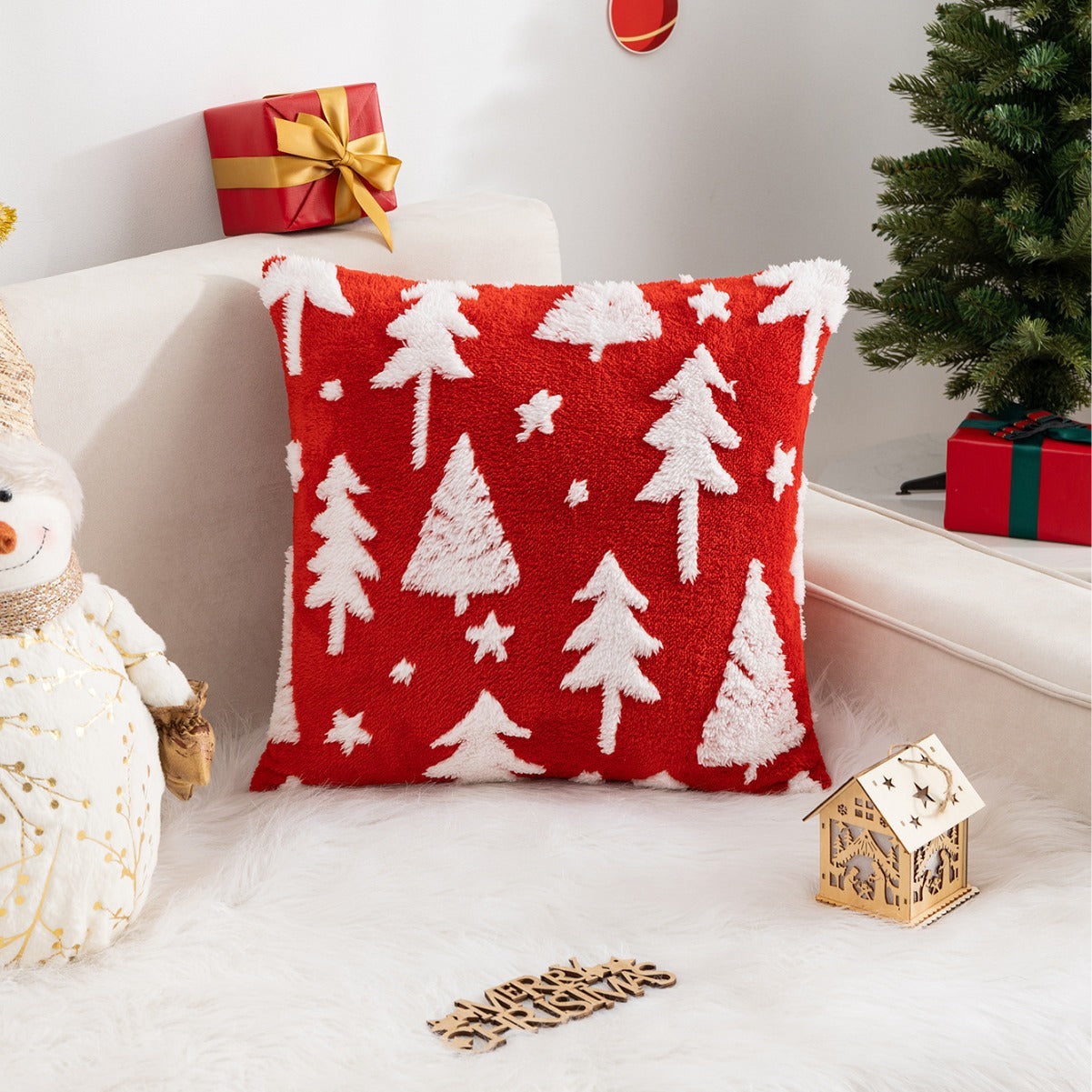 New Christmas Pillow Case Snowflake Velvet Jacquard Christmas Tree Elk Pillow Cushion Cross-border Holiday Decoration Cushion Cover