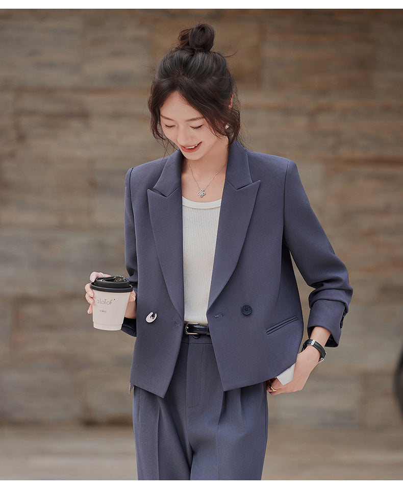 Cross-Border Gray Short Blazer for Women, New Spring and Autumn Style, Petite Professional Casual Workwear Suit