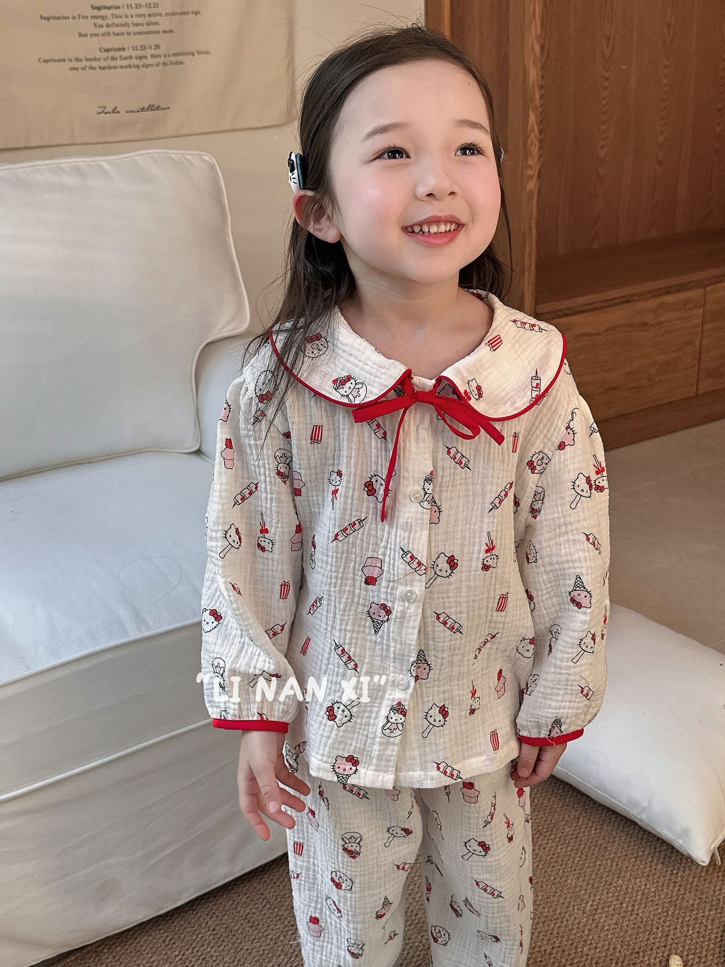 Princess Style Children's Lapel A-Class Cartoon Loungewear Set 2026 Spring New Baby Sweet and Cute Pajamas and Sleep Pants