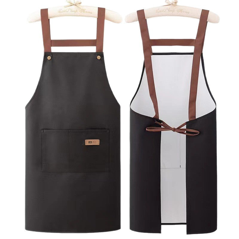 New Waterproof and Oil-Proof Apron Kitchen Cooking Apron Anti-Fouling Fabric Men's and Women's Cafe Printed Work Clothes Customization