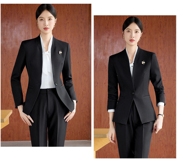 High-End Spring & Fall Hotel Front Desk Professional Wear Long-Sleeved Sales Department Reception 4S Store Sales Consultant Fashion Suit Suit