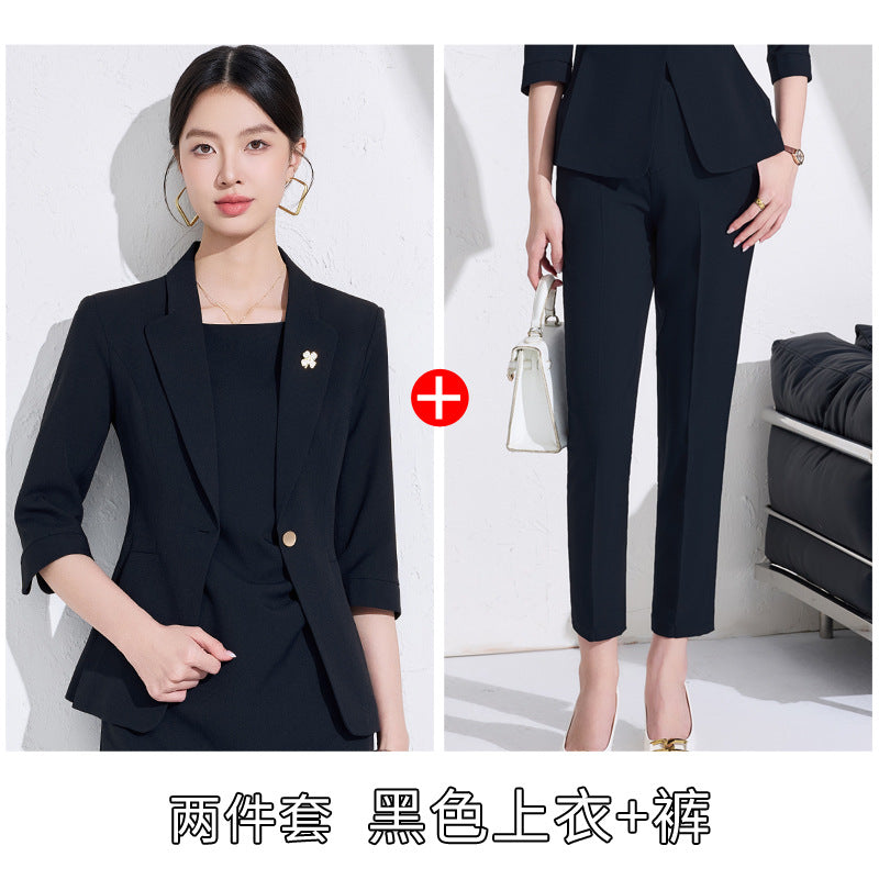 Pink High-End Three-Quarter Sleeve Blazer Women's Pants Dress Business Attire Two-Piece Suit High-End Elegant Trendy