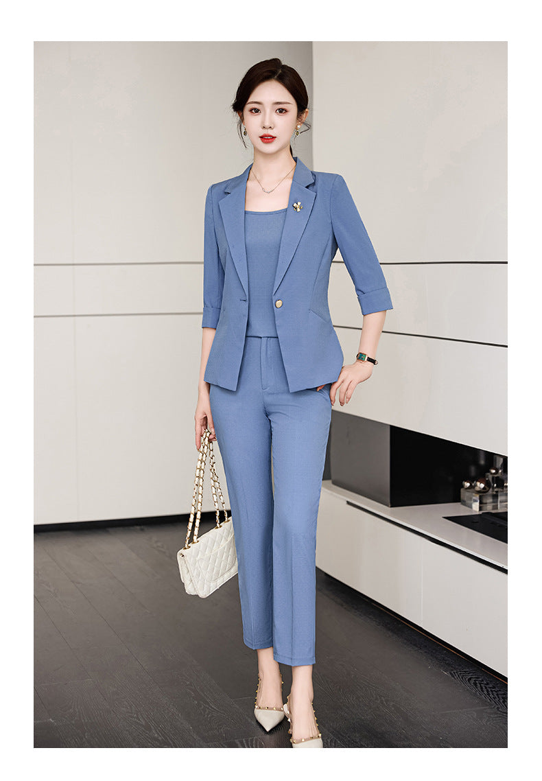 Pink Mid-Sleeve Suit for Women 2025 New Summer Thin Business Attire Elegant Beauty Salon Front Desk Work Clothes