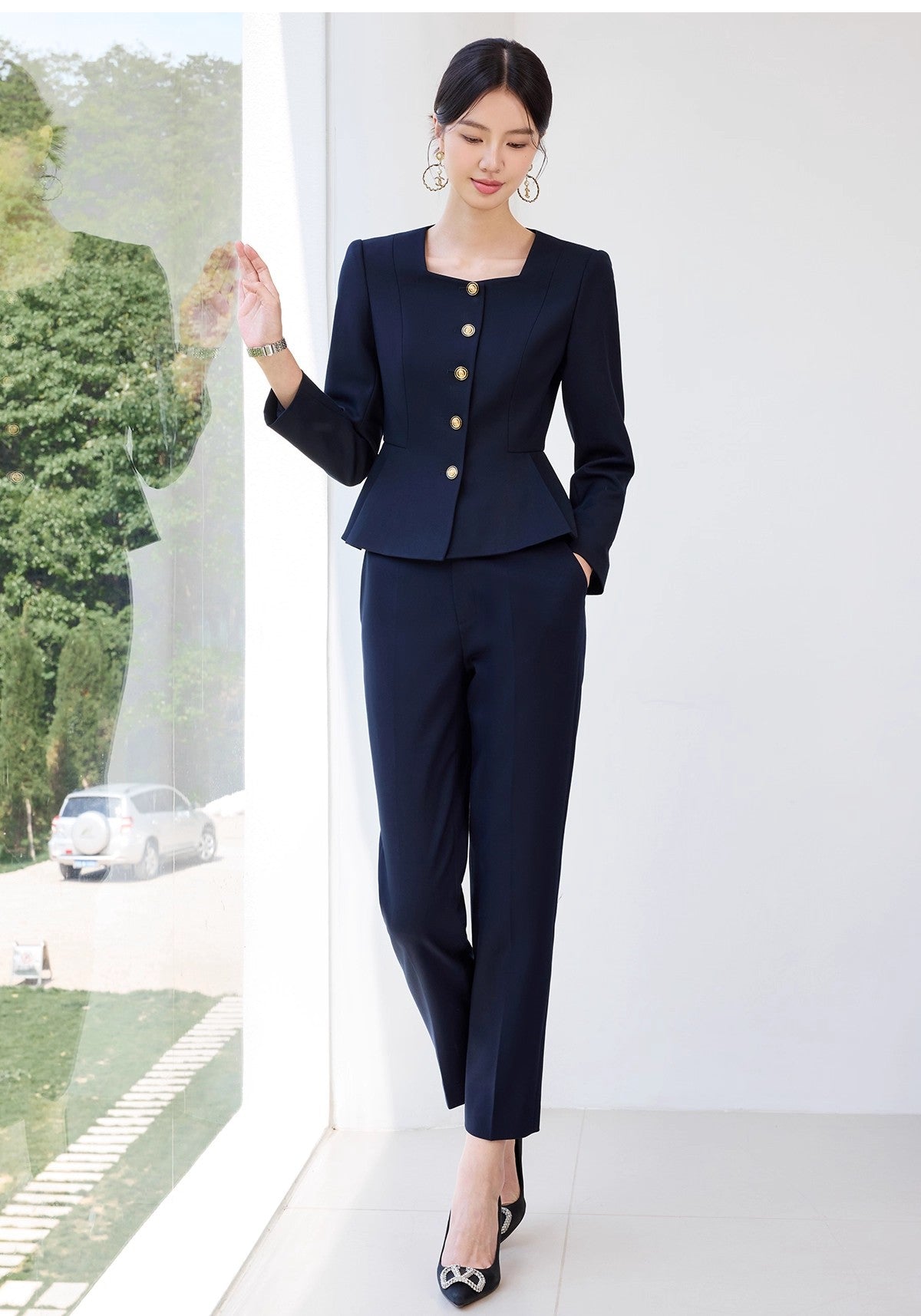 Aishangchen's High-End Navy Blue Suit Is Elegant and Versatile, Hotel Manager's Front Desk Formal Occasion Professional Wear