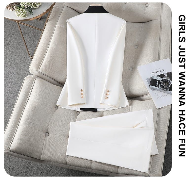 Cross-Border Women's Blazer for Spring and Autumn, New Style with a High-End Feel, Color-Blocking, Fashionable and Elegant, Goddess-Like Host Professional Suit