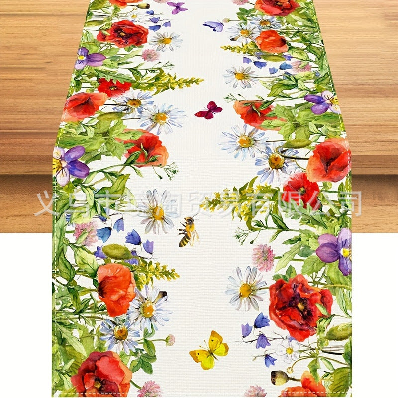 Linen Table Runner Pastoral Flower Lemon Summer Home Dining Table Outdoor Decoration Printed Tablecloth Table Runner