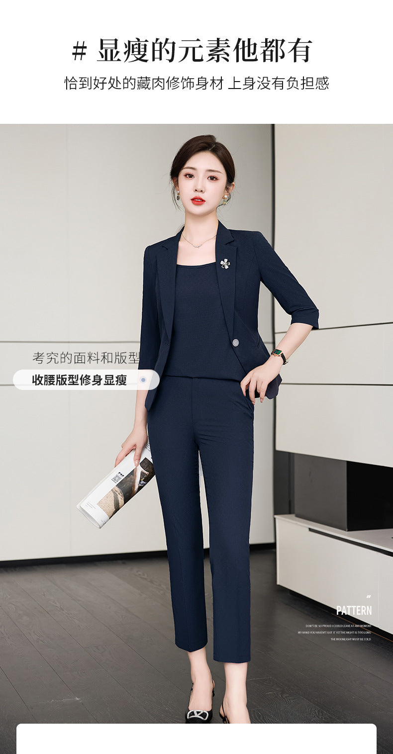 Pink Petite Suit for Women, Summer Thin High-End Short Professional Wear, Fashionable Elegant Casual Formal Wear