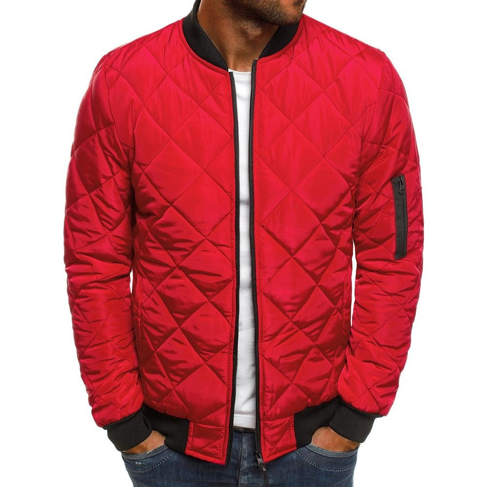 23 Winter foreign trade AliExpress new Amazon rhombus men's cotton-padded jacket stand collar short cotton-padded men's clothing