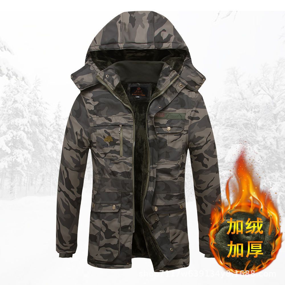 Beicangwang Winter Cotton-Padded Jacket for Men, Fleece-Lined, Thickened, Warm, Cold-Proof, Labor Protection Cotton Coat, Outdoor Cotton Material, Welding Workwear Cotton Jacket