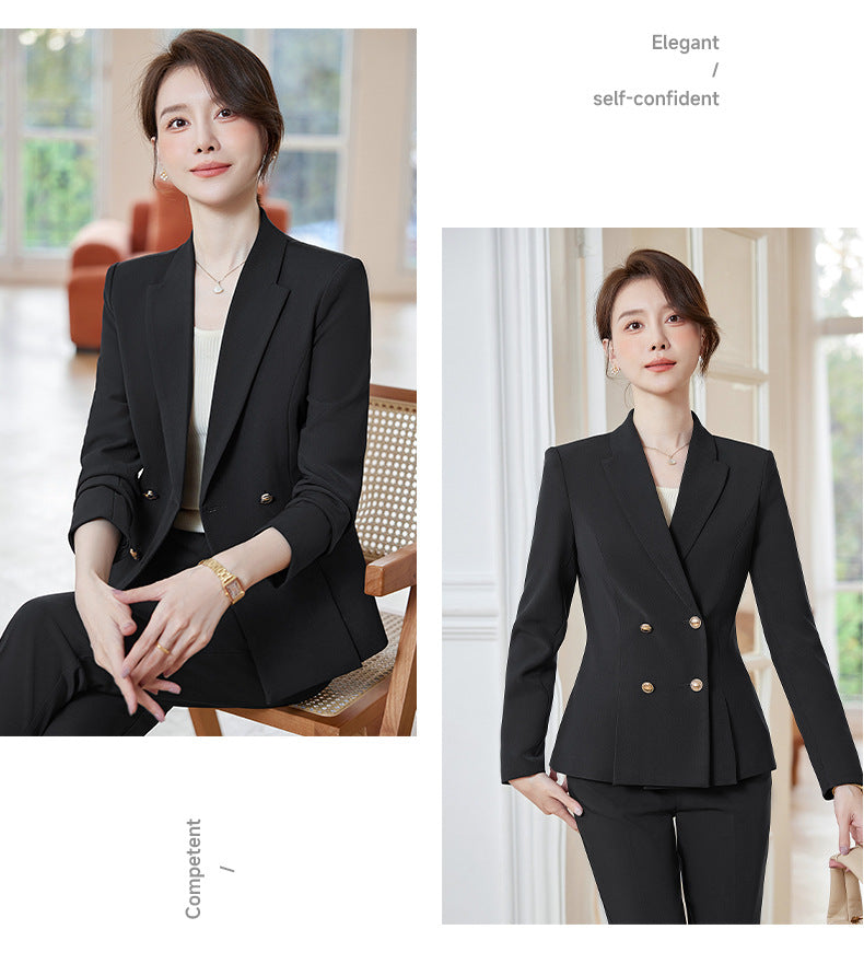 Cross-Border High-End Professional Women's Navy Blue Suit, New Spring and Autumn Style, Elegant Suit Set, Formal Attire for Hotel Sales Managers