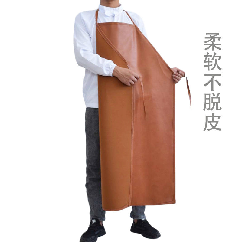 Leather Waterproof Apron Oil-proof Kitchen Neck PU Household Adult Barbecue Leather Bib for Men and Women Lengthened Thickened Bib