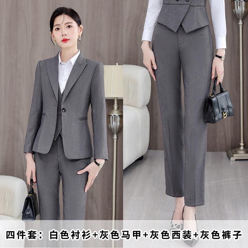 Gray Suit Women's Professional Suit Spring and Autumn Hotel Workwear Elegant Interview Formal Wear Plus Size Workwear