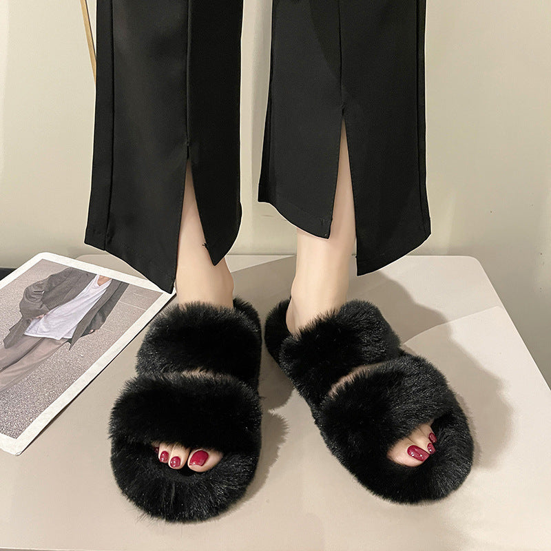 2024 Korean Style Women's Home Maomao Slippers New Autumn and Winter Warm Home Thick Bottom Maomao Slippers Internet Celebrant