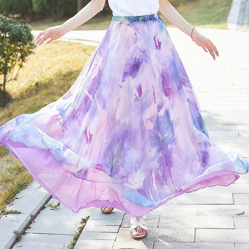 European and American Printed Skirt for Women Amazon 2025 Summer New Casual Seaside Vacation Long Skirt Skirt