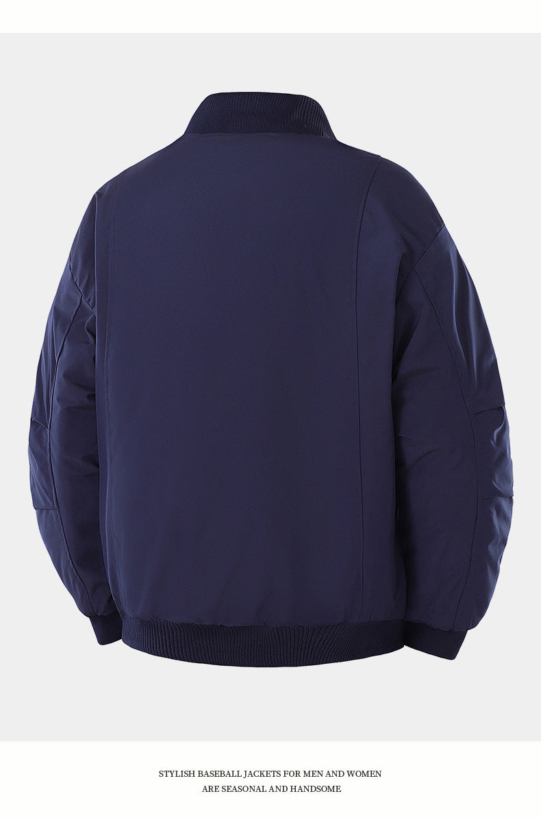 Casual Clothing for Men, Flight-Style Warm Clothing, Men's Hong Kong-Style Trench Coat, Youth Trendy Brand, 2025 Winter Fleece-Lined Thick Short Cotton Jacket