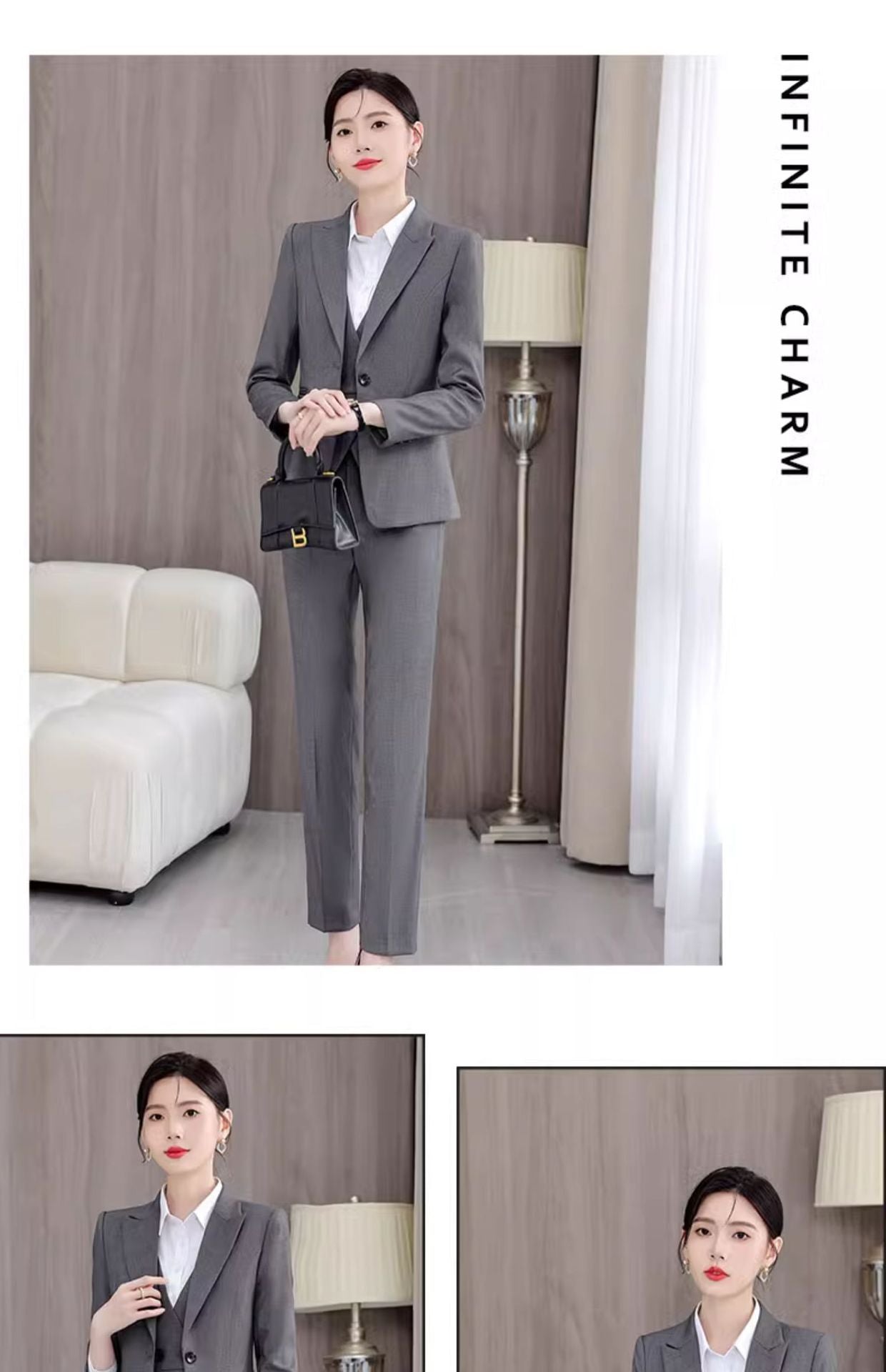 Gray Suit Women's Professional Suit Spring and Autumn Hotel Workwear Elegant Interview Formal Wear Plus Size Workwear