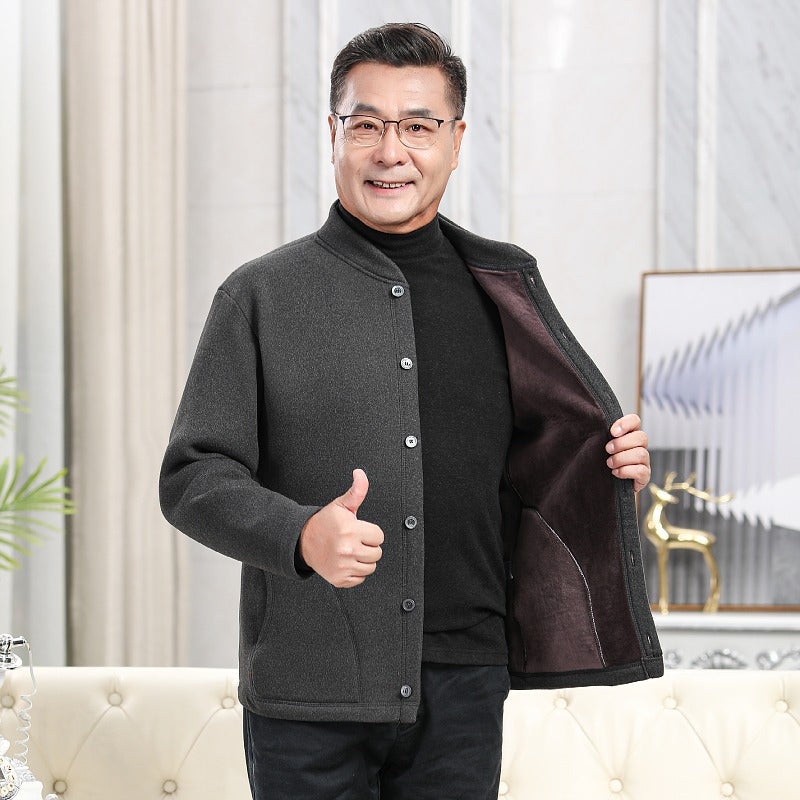 Plus Size Elderly Thermal Clothing Fleece-Lined Thickeneded Cardigan Grandpa Dad Autumn and Winter Outwear Middle-Aged and Elderly Cotton Clothing Men's Clothing