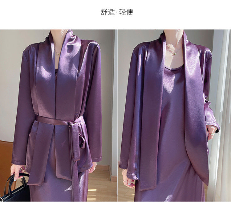 Gilt Satin Fashionable High-end Thin Jacket Spring Summer Autumn Commuter Buckle-free Suit Jacket Women's 2025 New