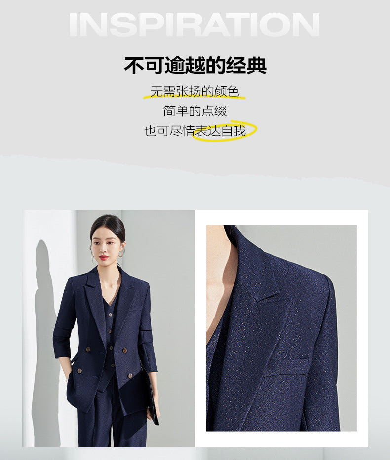 Blue Classy Professional Suit Suit for Women 2025 Spring & Fall New Style Workplace Formal Wear Elegant Work Clothing Three-Piece Suit