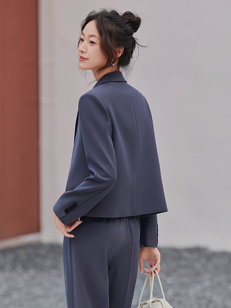 Cross-Border Gray Short Blazer for Women, New Spring and Autumn Style, Petite Professional Casual Workwear Suit