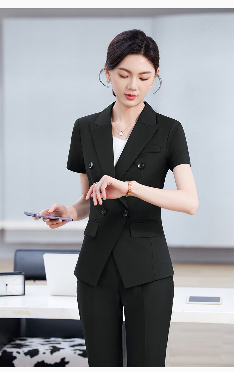 High-End Short-Sleeved Suit for Women 2025 Summer New Style Professional Wear Hotel Manager Bank Work Clothes