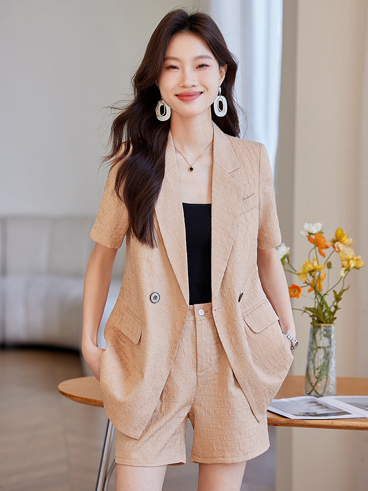 Black Short-Sleeved Suit Jacket for Women 2025 New Summer Thin Fashion Casual High-End Loose Shorts Suit
