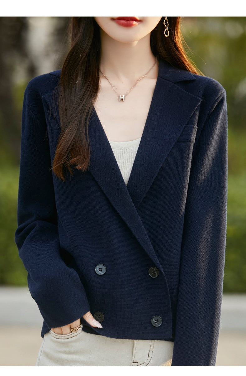 Spring and Autumn Suit Collar Worsted Wool Cardigan Women's Casual Tops Autumn and Winter Cashmere Sweater Top New Style