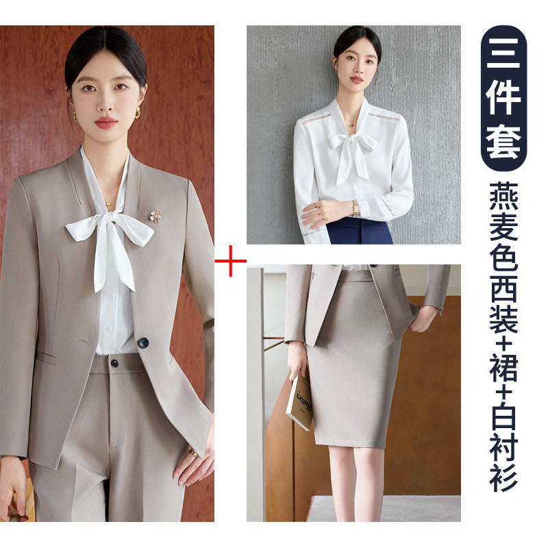 High-End Spring & Fall Hotel Front Desk Professional Wear Long-Sleeved Sales Department Reception 4S Store Sales Consultant Fashion Suit Suit