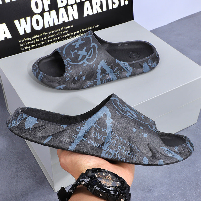 2025 New Style Slippers Men's Sporty Style Summer Odor-proof Non-slip Casual Flame Trendy Couple's Home Slippers
