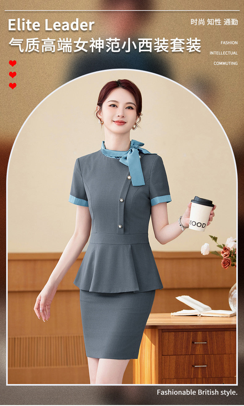 Short-Sleeved Stewardess Elegant Beauty Salon Oral Front Desk Work Clothes Professional Suit Female Hotel Reception Service Staff Uniform