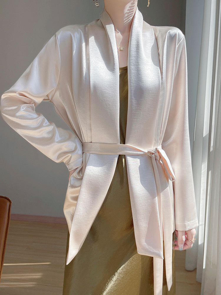 Gilt Satin Fashionable High-end Thin Jacket Spring Summer Autumn Commuter Buckle-free Suit Jacket Women's 2025 New