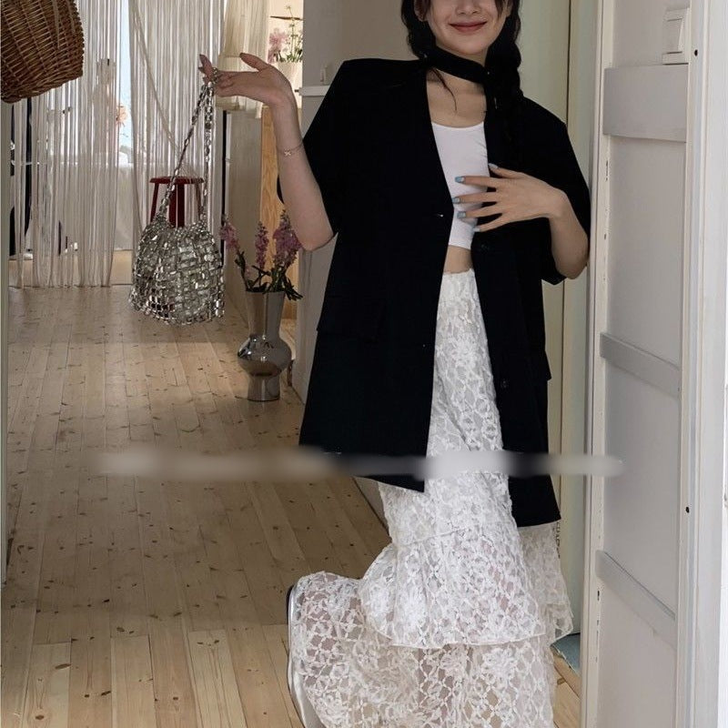 Korean Style Elegant Design V-Neck Short-Sleeve Blazer 2026 Summer Fashion New Thin Versatile Top for Women