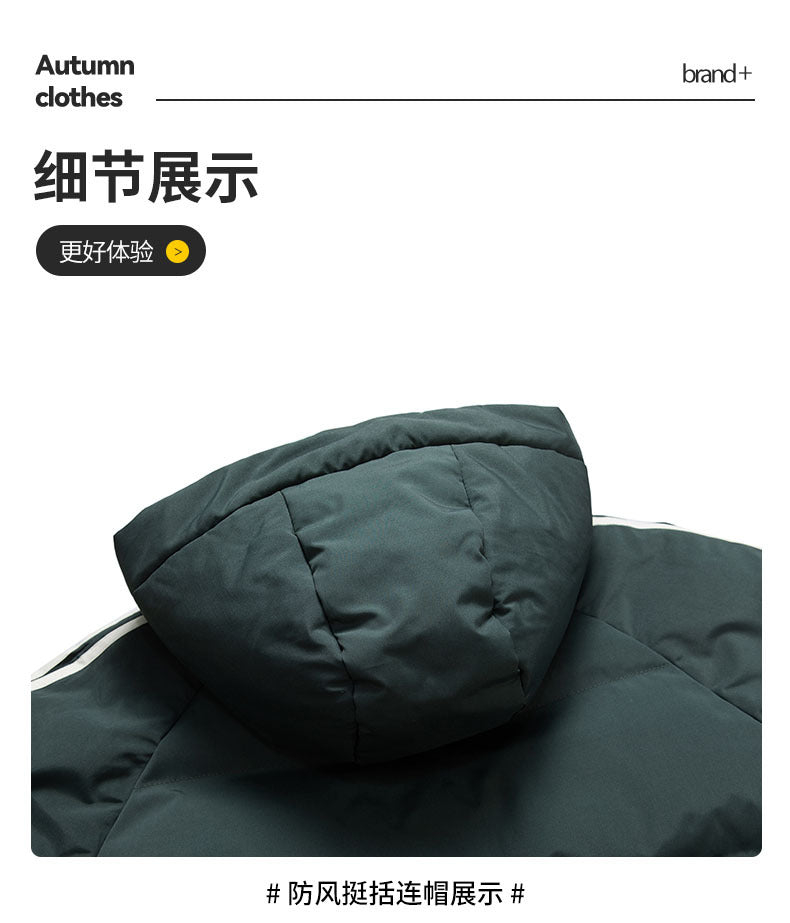 Cross-Border Wholesale Two-Stripe Cotton Jacket Unisex Hooded Cotton Coat Trendy Fashion Thickened Warm Cotton Jacket for Men