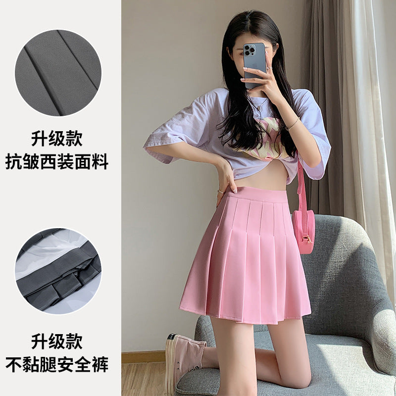 Pleated Skirt Women's Summer Jk Skirt Slimming Look New Plaid Skirt High Waist Korean Style Black A-Line Skirt Large Size Short Skirt
