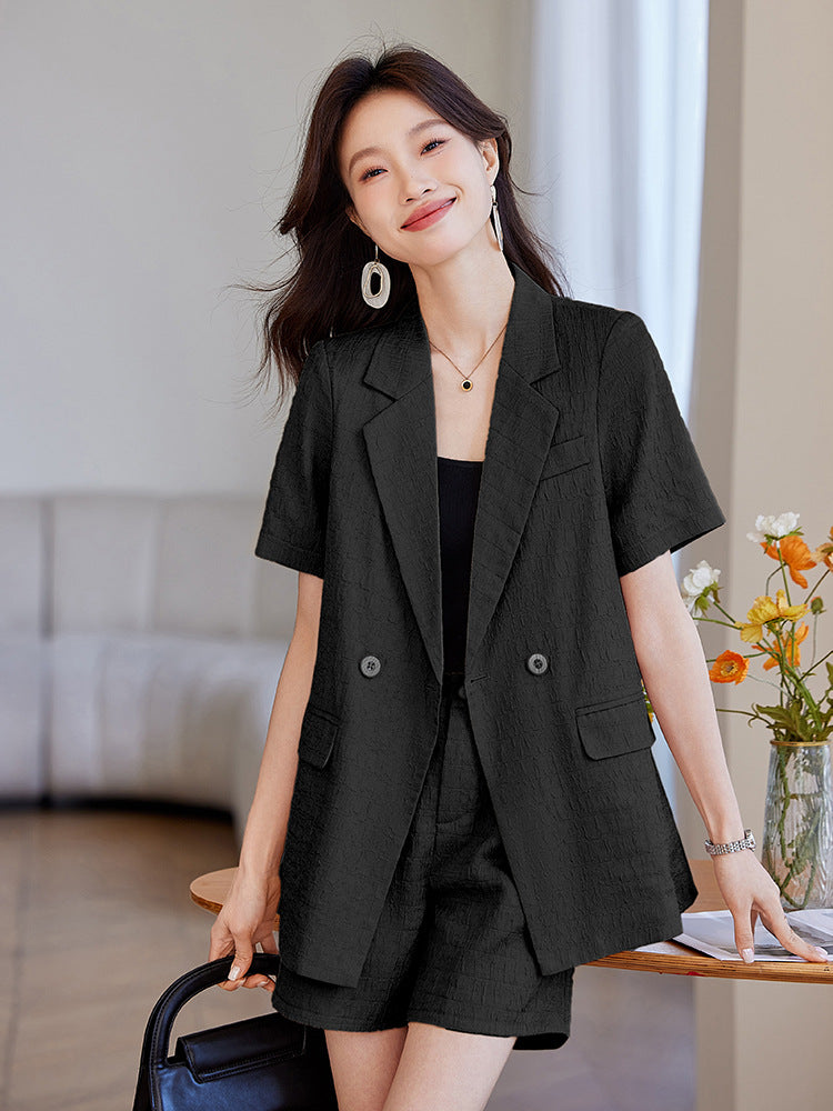 Black Short-Sleeved Suit Jacket for Women 2025 New Summer Thin Fashion Casual High-End Loose Shorts Suit
