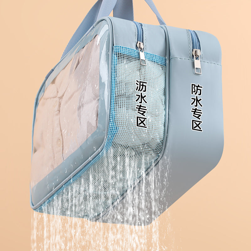 Korean Satchel Cosmetic Bag Pvc Dry and Wet Separation Toiletry Bag Satchel Waterproof Bath and Swimming Frosted Storage Bag