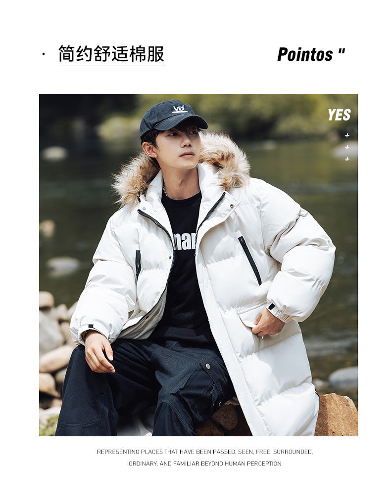 New Long Men's Big Wool Collar Thickened Extra Large Warm and Cold-proof Fashionable Jacket for Youth Fashionable Couple Clothes plus size Bread Clothes