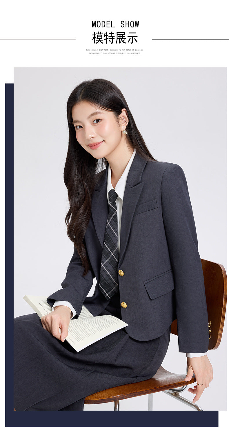 Cross-Border Gray Blazer for Women, New Spring and Autumn Professional Formal Suit, Short Blazer for College Students, High-End Feel