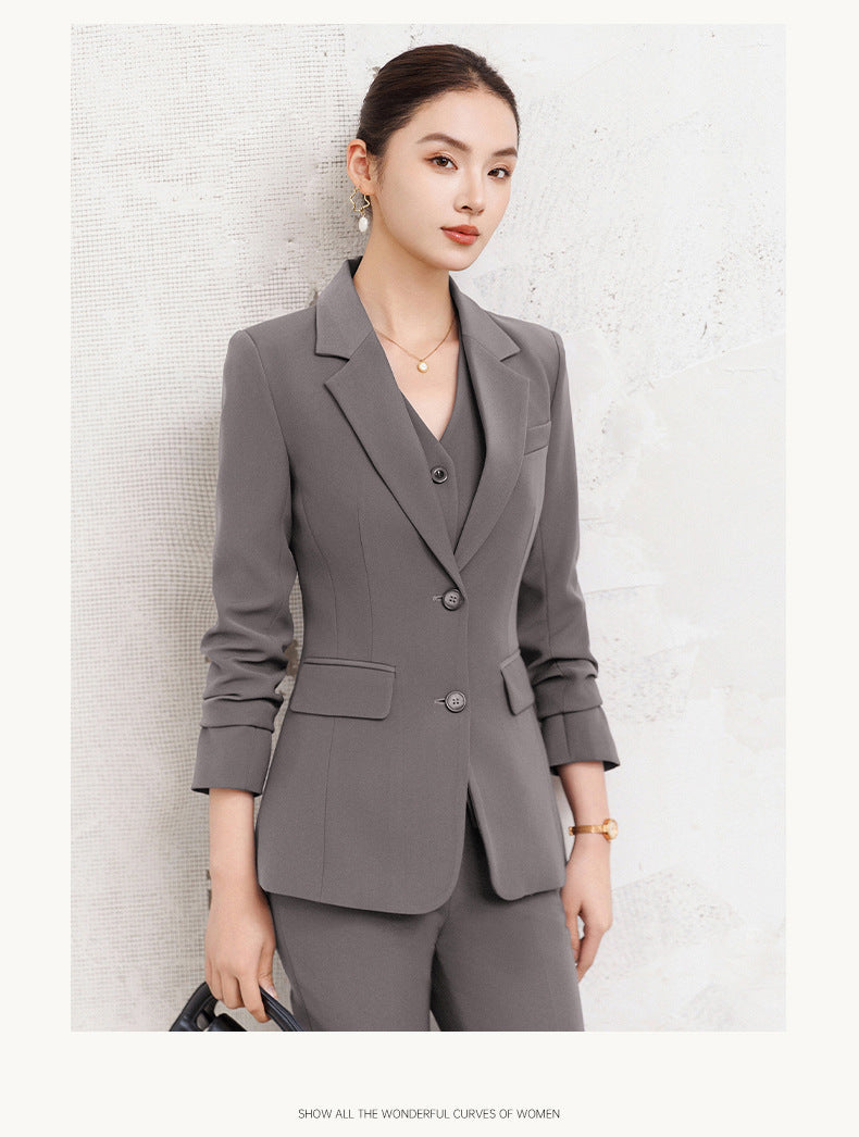 Cross-Border Red Hostess Suit Set for Women, Formal Attire for Broadcast Art Exams, Speech Competitions, Interviews, and News Anchor On-Camera Appearance