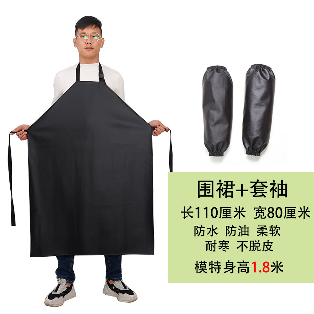 Leather Waterproof Apron Oil-proof Kitchen Neck PU Household Adult Barbecue Leather Bib for Men and Women Lengthened Thickened Bib