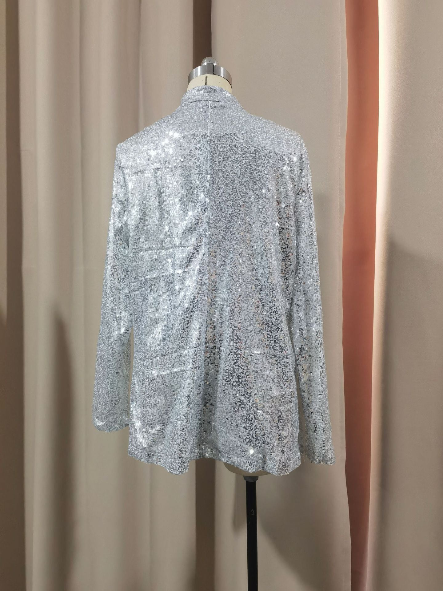 European and American Amazon Cross-border New Commuter Style Solid Color Cardigan Suit Collar Long Sleeve Casual Sequin Suit Jacket Women