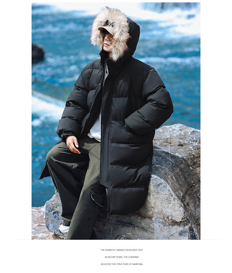 New Long Men's Big Wool Collar Thickened Extra Large Warm and Cold-proof Fashionable Jacket for Youth Fashionable Couple Clothes plus size Bread Clothes