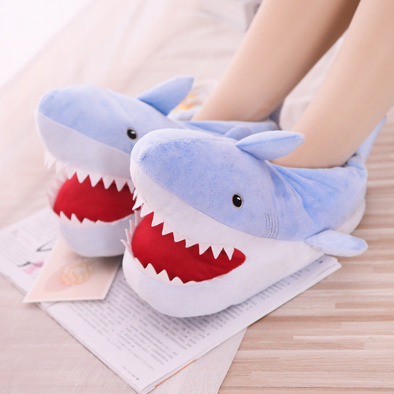 New Shark Stuffed Slippers Couple Indoor Home Cartoon Household Cotton Slippers Autumn and Winter Plus Velvet Thick-Soled Cotton Shoes