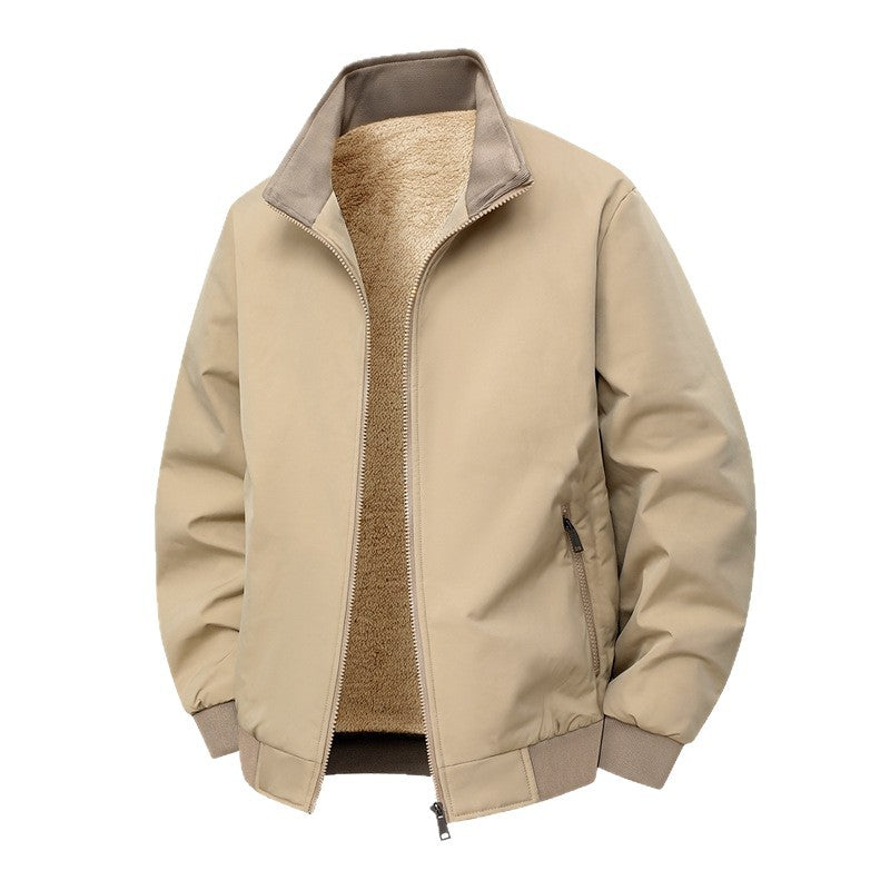 Thick Velvet Jacket 2025 Large Size Men's Outwear Autumn and Winter Middle-Aged and Elderly Stand-Up Collar Business Dad's Cotton Outwear